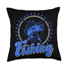 Angler, Fischer, Angel Fish Fish Outifts And Gifts Angel, Angler Fisherman Outfit Bass Fishing Throw Pillow, 18x18, Multicolor