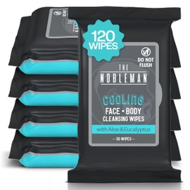 Men's Cooling Face + Body Cleansing Wipes - 4 Pack - 120 Count Post Workout Travel Towlettes