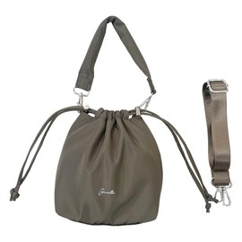 Giselle Women's Drawstring Bag, Shoulder Bag, 2-Way Pochette, Handbag, Small, Lightweight, Cross-body, beige (taupe)