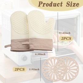 WUERKIYA Premium Oven Gloves Set for Cooking Lovers, Oven Glove and Pot Holder Set - Kitchen Utensils, 1 Pair of Baking Gloves, Cooking Gloves and 2 Pot Holders for Cooking, Baking, Grilling, Grey