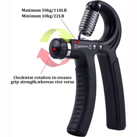 IDEAPRO 2pcs Adjustable Hand Grip Exerciser (10-50kg) - Strengthen Grip, Hand Squeezer, Forearm Grip, Hand Exercise, Gripper, Finger Strengthener (Black)