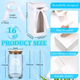 Layhit 12 Set Employee Appreciation Gifts Thank You Gifts for Staff Coworker Thank You Glass Cups 16 oz Can Shaped Beer Glass with Lids Straws Brushes Gift Boxes Ribbon for Team Women Men(Rainbow)