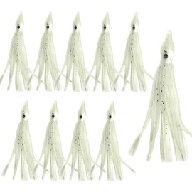 Pack of 10 Rubber Squid Baits, Soft Octopus Trolling Bait, Artificial Squid Skirts, 9 cm Fishing Lures, Bright for Saltwater Fishing, Pike