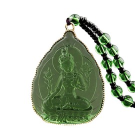 Green Tara Buddha Necklace Goddess of Compassion Mercy Guan Yin Pendant Eliminate Suffering for Women Men Amulet Feng Shui Jewelry Blessing Gifts, Metal, Cubic Zirconia