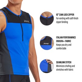 Zoot Men’s Core Tri Tank – Men’s Performance Triathlon Tank Top with 3 Back Pockets, Mesh Panels, and Cam Lock Zipper (Royal Blue, X Large)