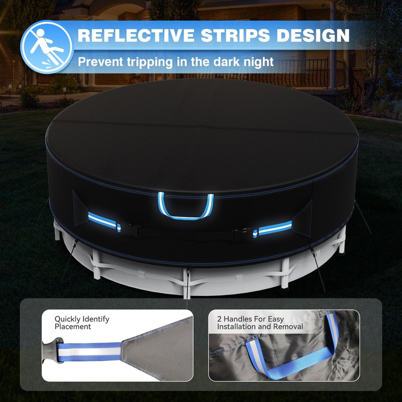 Holiwei 24 Ft Round Pool Cover with Reflective Strips, 420D