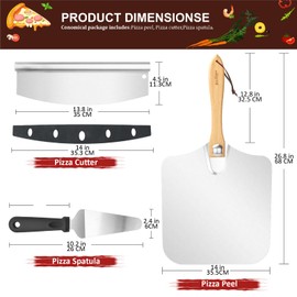 RICOJYCX Pizza Peel, Aluminum Pizza Spatula Set, 14" x 27" Metal Pizza Paddle with Long Handle, Pizza Rocker Cutter, Pizza Spatula, Pizza Shovel for Pizza Oven Baking Accessories Dough Bread Pastry