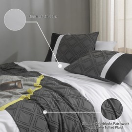 YASMENG Dark Gray Tufted Duvet Cover King Set Grey Black and White Colorblock Patchwork Bedding Comforter Cover Modern Farmhouse Boho Jacquard Rhomboid Tuft Texture Duvet Cover with 2 Pillowcases