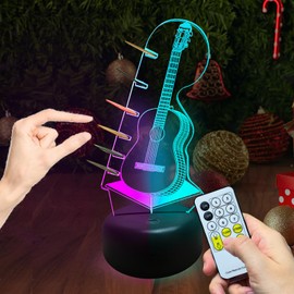 Fanrui RGB Guitar Pick Holder & LED Desk Lamp - 7 Dual-Mixed Color Touch Control & Remote Control, 3D Visual Night Lights, Gift for Music Lovers Guitar Bass Players (Christmas/Birthday)