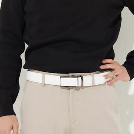 YEHMAN Men's Ratchet Automatic Leather Belt without Holes with Automatic Clasp 3.5 cm Width Adjustable Size for Men, j07 white, 115