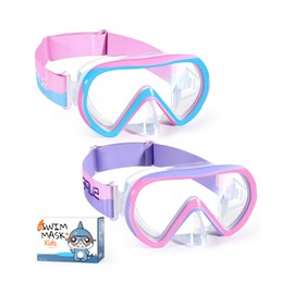 Supertrip Kids Swim Goggles with Nose Cover for Ages 6-14, Tempered Glass Fabric Strap Swimming Snorkel Mask for Pool Beach