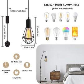 6M Pendant Light Ceiling Lighting Fitting,E27 Lamp Holder Suspended Kit with Plug in Cord,Vintage Industrial Plug in Ceiling Lights, Retro Cage Hanging Lights Plug in Pendant Lights for Garage, Loft