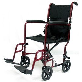 Karman Healthcare LT-2019-BD Folding Aluminum Transport Chair with Removable Footrests, Burgundy, 19" Seat Width