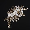 Rumtock White Flower with Rhinestones Gold Leaf Hair Comb Handmade