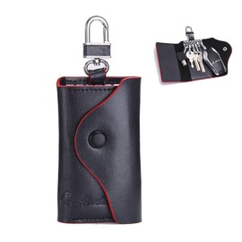 Funda de piel para llaves de contacto para hombres y mujeres, con ganchos para llaveros, organizador de llaves triple, color negro, Negro -, Minimalista