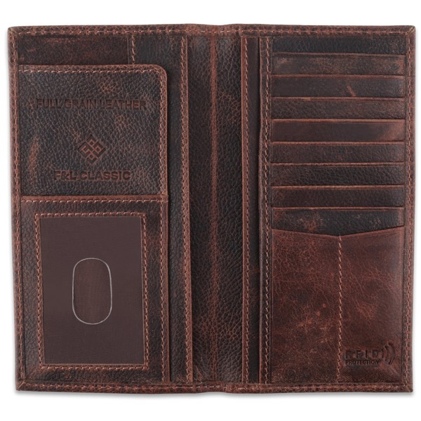 F&L CLASSIC Men's RFID Vintage Look Genuine Leather Long Bifold