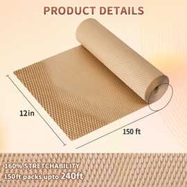 Packbabol Honeycomb Packing Paper 12 inch x 150ft Bubble Cushioning Wrap for Packing Moving Recyclable Honeycomb Paper Moving Supplies Bubble Paper Wrapping Roll, With 40 Fragile Sticker Labels