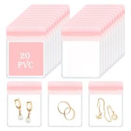 HOMEHIVE Travel Jewelry Bags, 20Pcs Clear Travel Jewelry Organizer, Portable Anti Tarnish Jewelry Storage Pouch Bag Gift for Women Girl, 20Pcs Pink Bags