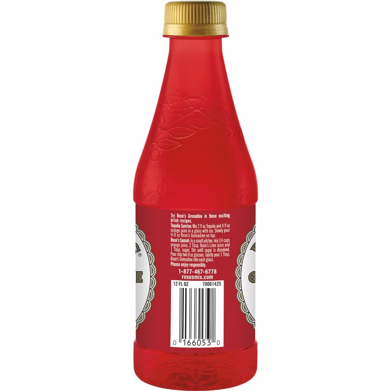 Rose's Grenadine, 12 fl oz bottle, Made with Pomegranate Flavor,