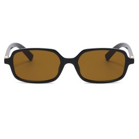 Ggpyyon Retro Rectangle Sunglasses for Women Men, Vintage 90s Small Narrow Square Glasses Shade(Black/Brown)