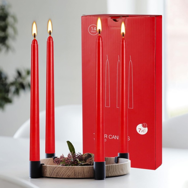 14 Pack Glowing Red Tapers Candles- 10-Inch unscented Candles for