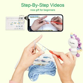 Yuepin 6Pcs Crochet Kit for Beginners, Crochet Starter Kit with Step-by-Step Video Tutorials, Beginner Crochet Kit for Adults Kids DIY Craft, Crochet Animal Kits for Crochet Lovers