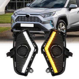 AFOGGEST LED Daytime Running Light For Toyota RAV4 2019-2023 Front Bumper Driving Fog Lights Replacement LED Light with Sequential Amber Turn Signal