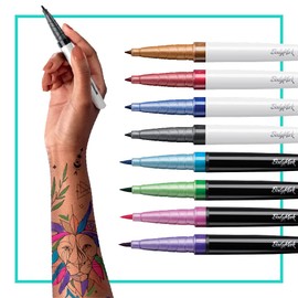 BIC BodyMark Set de marcadores temporales de tatuaje con punta fina y punta de pincel, colores surtidos, paquete de 8 marcadores + 6 plantillas