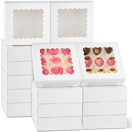 ZORRITA 8" x 8" x 2.5" Auto Pop-up Pie Boxes with Window, 50 Pack White Cookie Boxes Chocolate Covered Strawberries Boxes Bakery Boxes for Donuts, Muffins, Cheesecakes, Treats