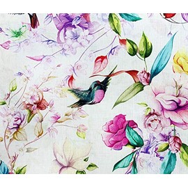 100% Cotton Fabric - Magnolia Flower and Hummingbird Print - Fabric Craft Material Metre