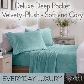 NY Loft Ultra Soft Micro Fleece Sheets Set with Extra Deep Pockets | Extra Soft Velvet Fleece Sheet Set | Super Plush Polar Fleece | Velvet Plush Cozy Warmth | Tribeca Collection (Full, Aquifer)