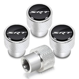 iPick Image for SRT Logo in Black on Shining Silver Aluminum Tire Valve Stem Caps for Dodge Jeep