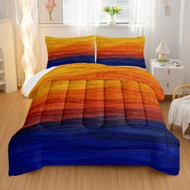 Nttopship Geometric Splicing Comforter Sets King Size,Orange and Blue Graffiti Bedding Set for Your Room,Abstract Soft Lightweight Quilted Set All Season,1 Comforter and 2 Pillowcases