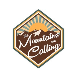 Die Cut Sticker The Mountains are Calling, Contour Vinyl Sticker 3 to 6 inches, (Waterproof Decal for Cars, Water Bottles, Laptops, Coolers), Large