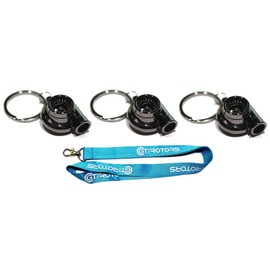 3-Pack Black Chrome Gunmetal Spinning Turbo Metal Keychain + Free Lanyard Bonus