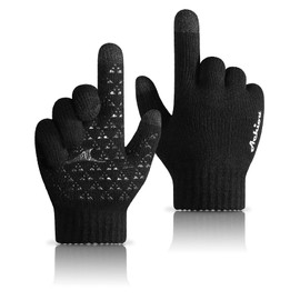 Achiou - Apparel - Apparel - Achiou Winter Knit Gloves Touchscreen Warm Thermal Soft Lining Elastic Cuff Texting Anti-Slip 3 Size Choice for Women Men - Black Thick - X-Large