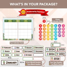 Decorably 137 Pcs Class Calendar for Classroom Elementary Set - Classroom Calendar Numbers for Classroom, Preschool Calendar, Cactus Classroom Decorations for Teachers, Classroom Calendars