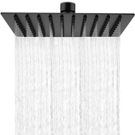 HAUSPROFI Shower Head 8 Inch Made of 304 Stainless Steel - Rain Shower Head with Self-Cleaning Nozzles - Square Shower Head Luxury Rain Shower Head - Matte Black (20 cm)