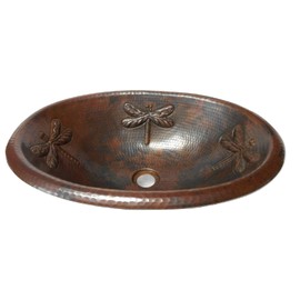 SimplyCopper 19" DRAGONFLY Oval Copper Drop In Bathroom Sink in Rio Grande