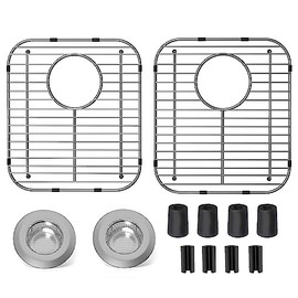 2Pack Stainless Steel Kitchen Sink Grid,13.2" x 11.6" x 1.2" Sink Protectors With Rear Drain Hole,Sink Rack for Bottom of Sink, Anti-rust Metal Sink Bottom Grid With 2Pack Sink Strainers