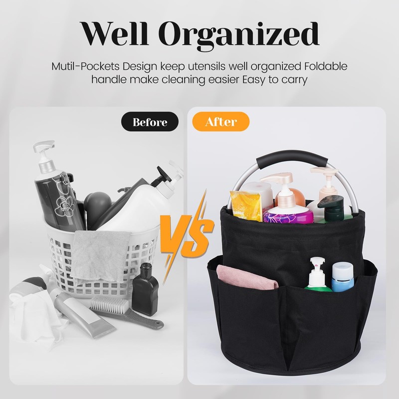 Feroist Garden Tool Storage Bucket, Portable Organizer with Multiple Pockets,