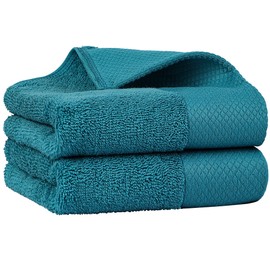 PiccoCasa 100% Cotton Hand Towels, 2 Pack Thick Face Towel Set Design, Super Soft and Highly Absorbent Hand Towel for Bathroom (Teal, 16 x 30 Inch)