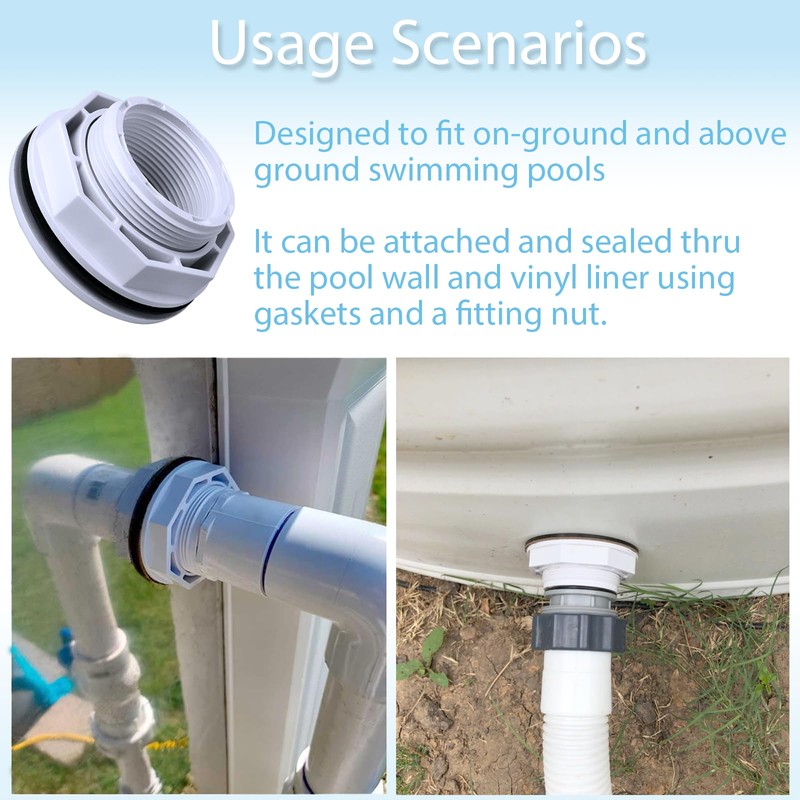 2 Pcs 1 1/2" Above Ground Pool Inlet Return Fitting