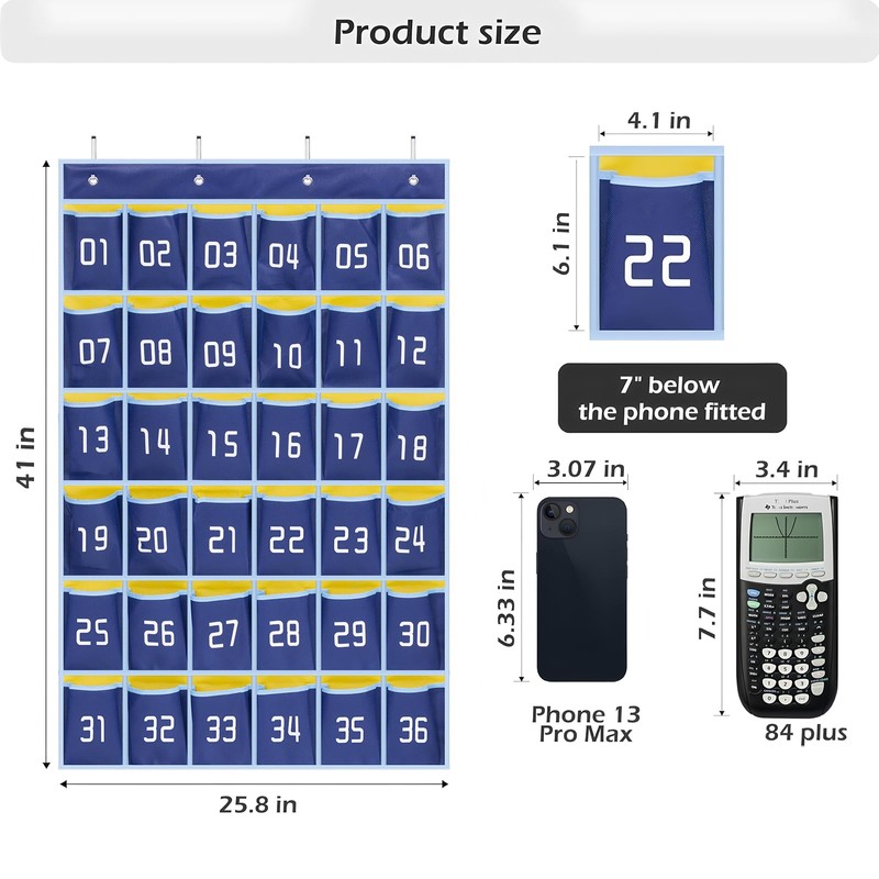 MISSLO Numbered 36 Pocket Chart for Classroom Calculator Holder Cell