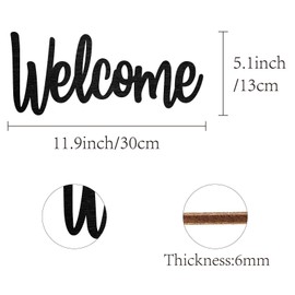 CREATCABIN Welcome Wood Wall Sign Wooden Art Letter Wall Decor Display Laser Cut Wooden DIY Crafts Unfinished for Home Door Decoration Gift Housewarming Birthday Thanksgiving Black 11.9x5.1 Inch