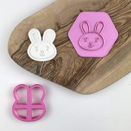 LissieLou Mini Easter Bunny Face Cookie Cutter and Stamp Easter Icing Stamp Fondant Embosser - Light Pink