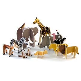 PLAYPRESS Savannah Animals Pop-out Playset - Includes 13 Animals - Eco-Friendly Building Toys - Easy Storage - Construction Toys for Ages 4+