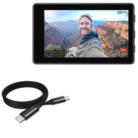 BoxWave Cable Compatible with Sony XQZIV01 Vlog Monitor (3.5 in) - DirectSync PD Cable (3ft) - USB-C to USB-C (100W), Type C Braided Charge and Fast Sync - Jet Black