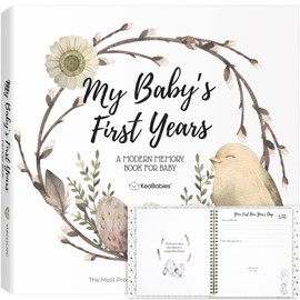 First 5 Years Baby Memory Book Girl, Boy - 90 Pages Hardcover First Year Milestone Keepsake Book, Newborn Scrapbook for New Parents, Minimalist Photo Album Journal, Gift for Baby Shower (WonderLand)