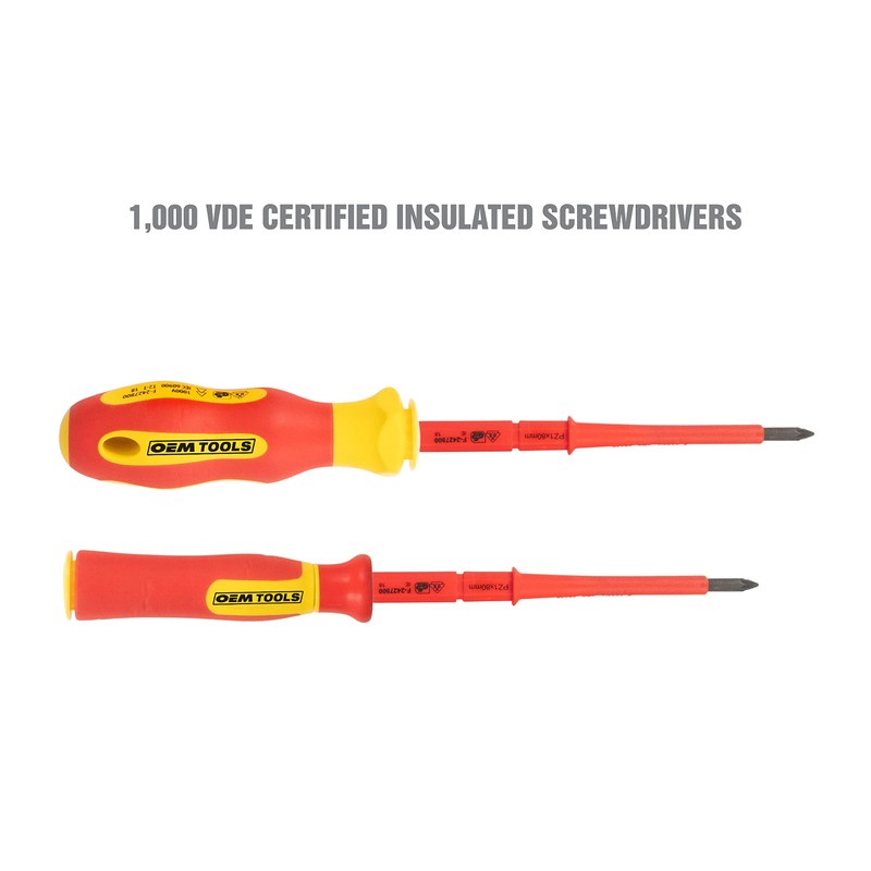 OEMTOOLS 22593 10 Piece Insulated Screwdriver Set, 4 Flathead Screwdrivers,